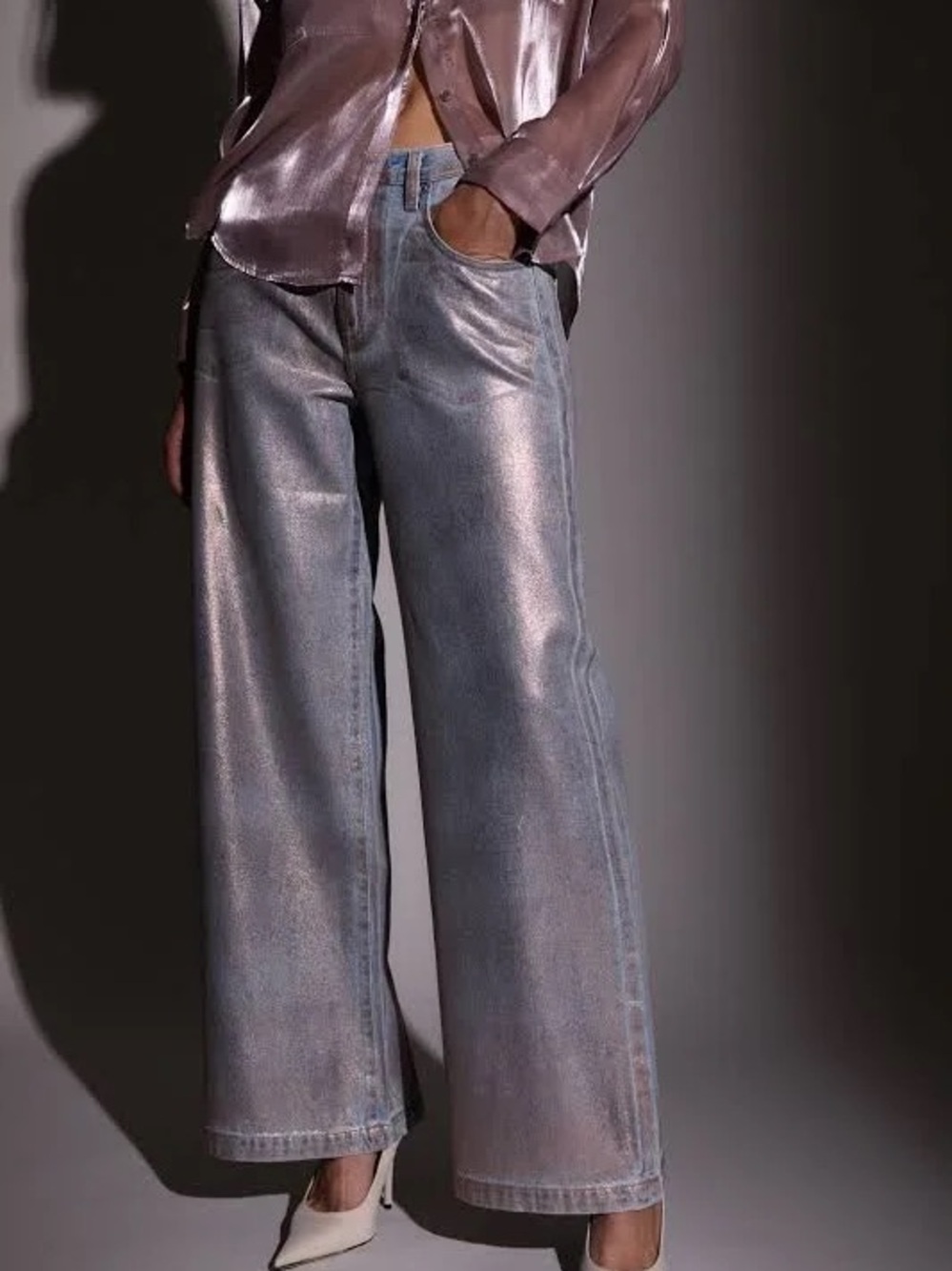 pistola Metallic Silver Wide-Leg Jeans